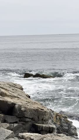 Grey Overcast Sky Horizon Stormy Sea Ocean Rocky Cliff Waves Break Splash Thunder Hole Acadia National Park Maine USA
