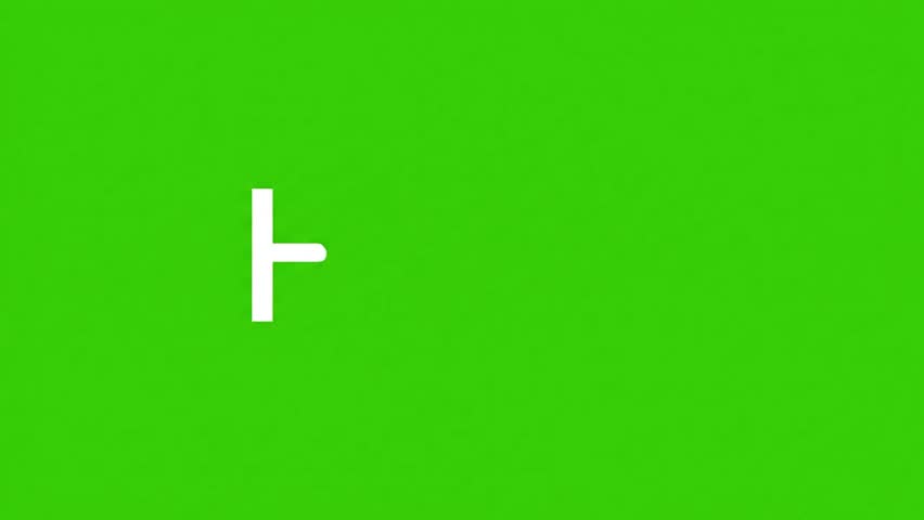 Dynamic text animation revealing the word Hello in clean, bold white font against a bright, solid chroma key green screen background, perfect for introductions.
