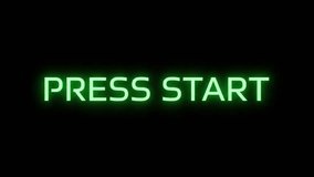 Animated bright green neon PRESS START gaming text sign with retro glitch effect and flicker, simulating a classic arcade game screen or futuristic digital interface.

 - Powered by Shutterstock - Get 15% off with code: PIKWIZARD15