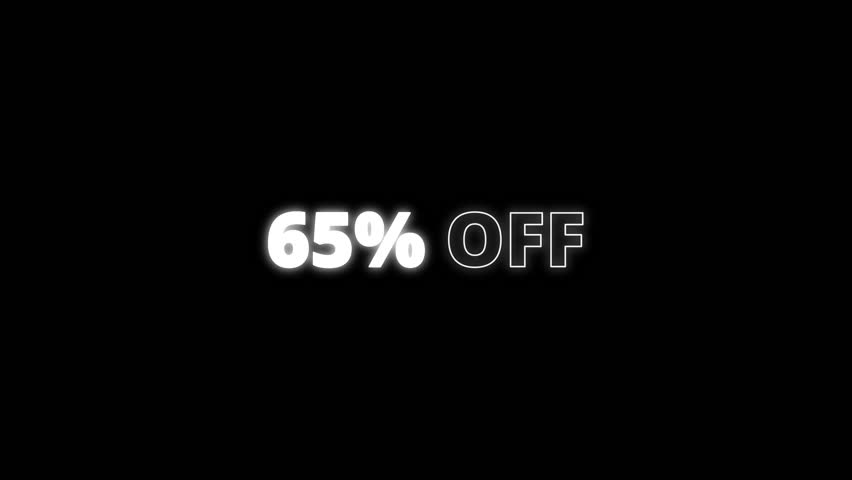 Animated outline to fill text effect of 65% OFF, with transparent alpha channel background. Ideal for promotions, sales, discounts, marketing campaigns, advertising, and social media content