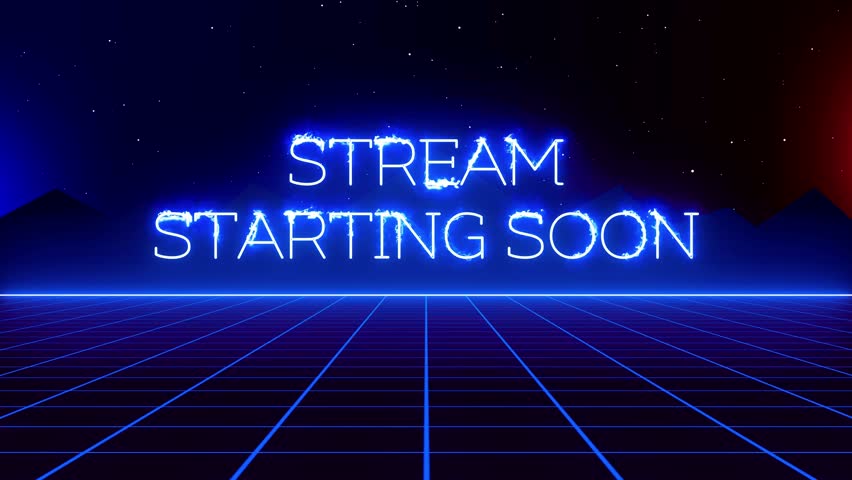 Stylish retro-inspired “Stream Starting Soon” animation featuring glowing electric blue neon text and a synthwave aesthetic. Perfect for live stream intros, gaming channels, music broadcasts, or creat - Powered by Shutterstock - Get 15% off with code: PIKWIZARD15