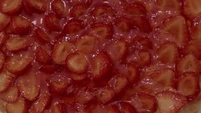 close up of glazed strawberry tart with vibrant red slices creating a sweet glossy texture - Powered by Shutterstock - Get 15% off with code: PIKWIZARD15