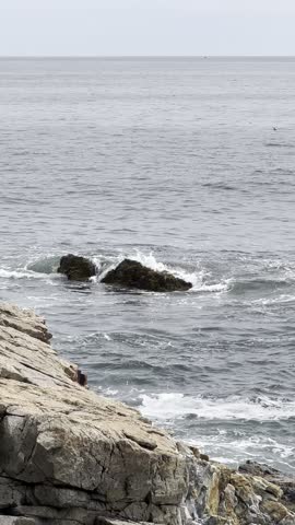 Hazy Day Ocean Sea Horizon Waves Crashing Rocks Rocky Cliff Coastal Island Mount Desert Thunder Hole Acadia National Park Maine USA