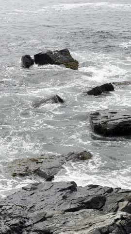 Stormy Grey Sea Ocean Waves Crashing Coast Rocks Rocky Cliff Foam Spray Mount Desert Thunder Hole Acadia National Park Maine USA