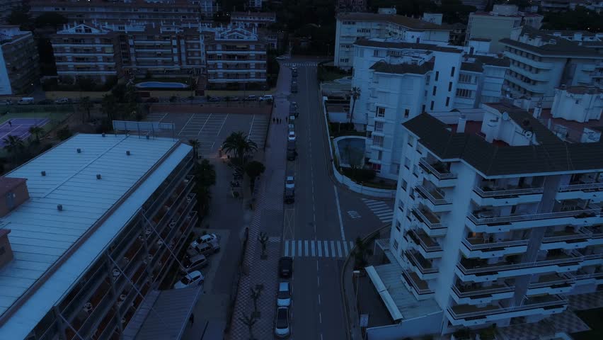 Lloret de Mar in Spain shown during evening off season with empty city streets