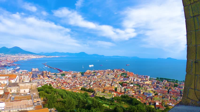 Panoramic view of Naples on a cloudy day, Italy