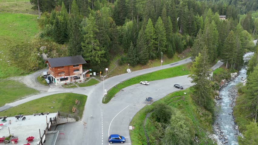 4k high resolution aerial drone video of the beautiful village of La Fouly- Switzerland an integral part of the famous TMB- Tour du Mont Blanc trail