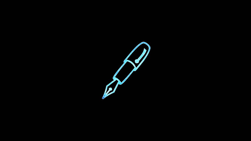 Abstract colorful neon line Pen icon isolated on black background. 4k video saber animation.