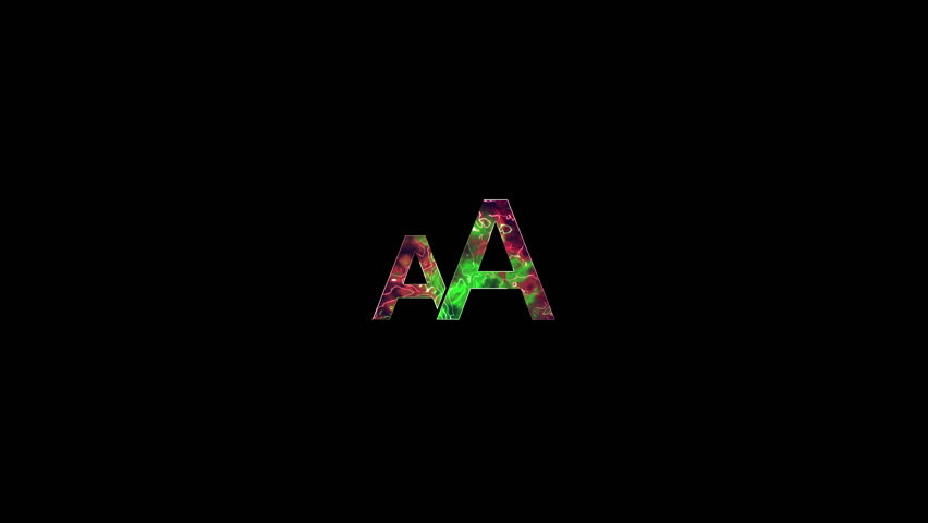 Neon glowing the letter A text two color saber animation on black background.