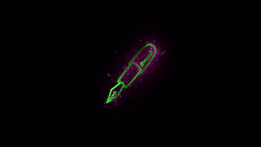 Abstract colorful neon line Pen icon saber animation on black background. 4k video.