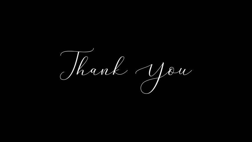 Handwritten Thank You script writes with smooth text animation over black background, an elegant outro for videos, presentations, and social posts. 4K video
