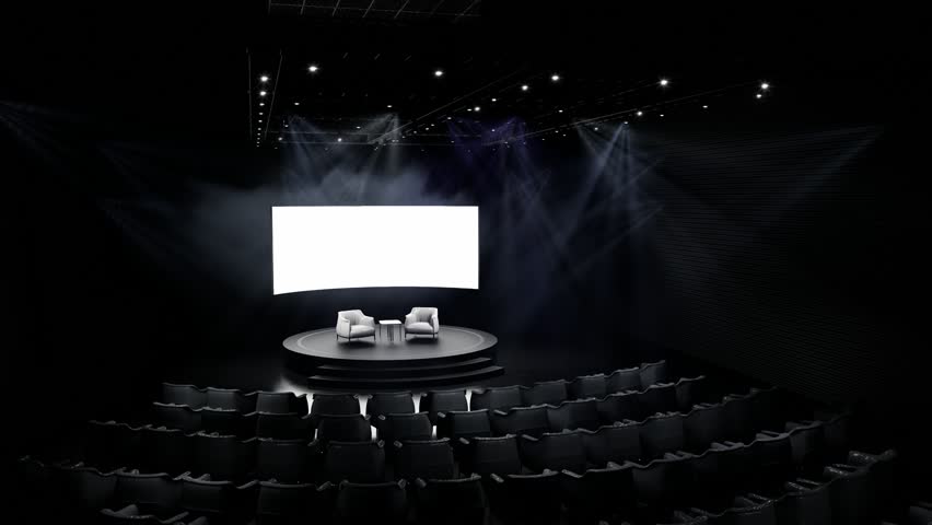 Curved LED Stage with Round Platform for Corporate Event or Talk Show. 3d Render. 3d Illustration.