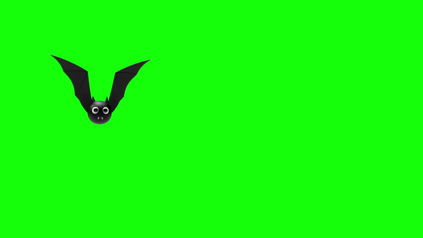 Cute Halloween black bat flying left and right. Looping 3D animation. Green screen and alpha channel.
