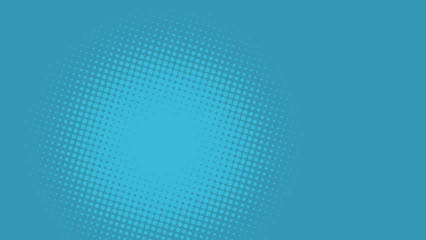 4K motion graphic illustration: pop art halftone background with a female detective in retro coat appearing and peering through a magnifying glass. Animated banner with copy space. Hand drawn outline