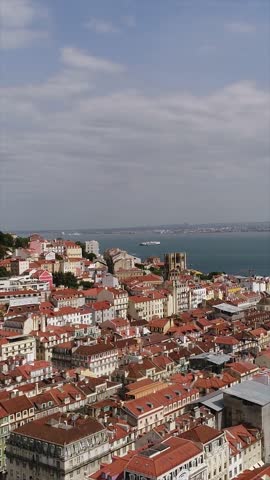 Aerial Vertical View City of Lisbon, Portugal 4K	