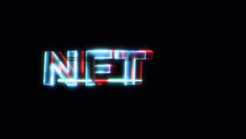 NFT glitch concept illustrating non-fungible tokens, digital collectibles, blockchain technology, and new ways to buy and trade digital assets.