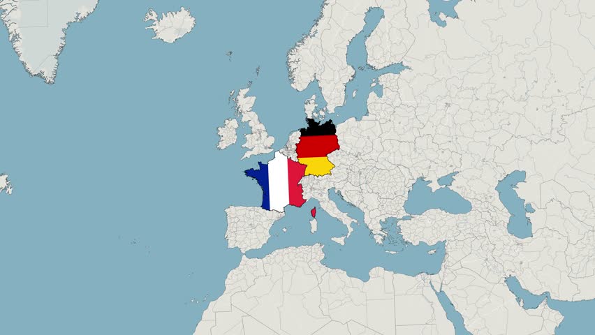 France and Germany Map with National Flags