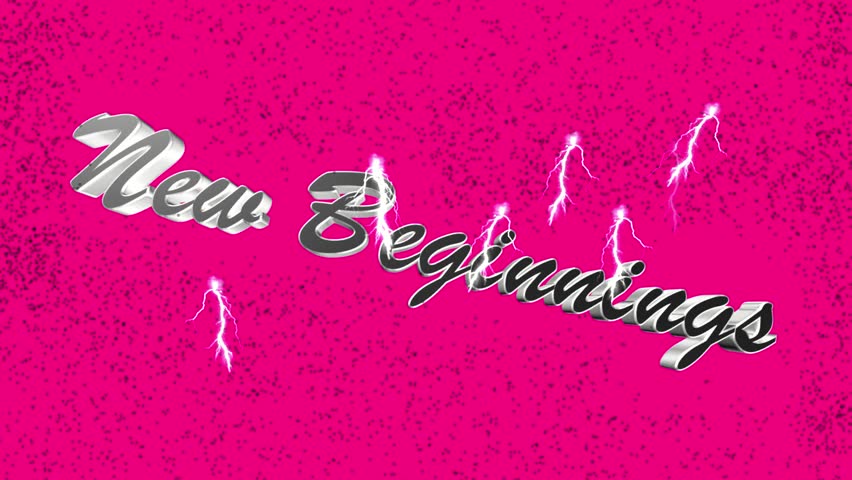 New beginnings typography artwork features lightning accents on a textured pink backdrop symbolizing fresh starts and positive change.