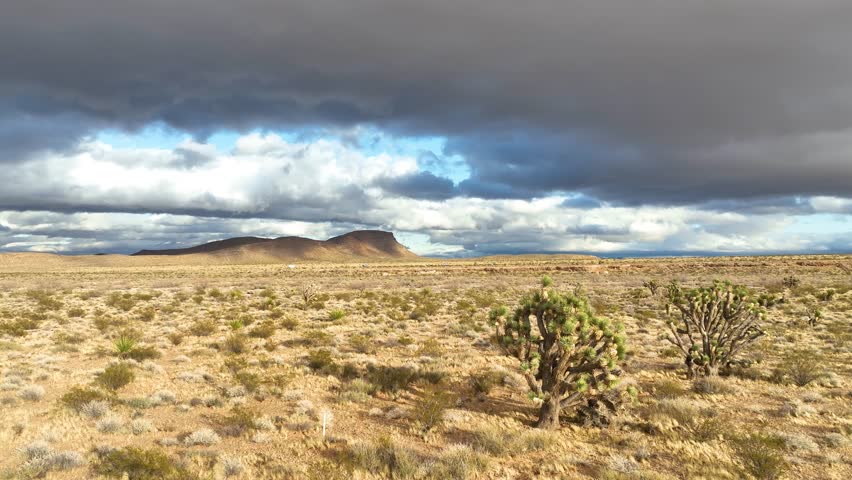 Aerial Stormy Red Rock Canyon Fly Through in Nevada. 3D Illustration