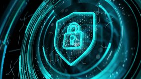 Futuristic Cybersecurity Technology Animation in Digital Shield and Lock. 3d Data Protection with Artificial Intelligence. Computer System Background. Global Information Defence in 3D Illustration 4k - Powered by Shutterstock - Get 15% off with code: PIKWIZARD15