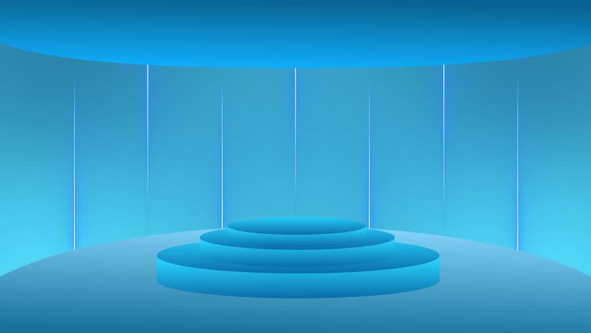 animated futuristic stage set with a tiered circular podium and glowing vertical lines, perfect for tech presentations or product reveals