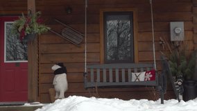 Cozy Winter Decor on Wooden Porch With Snowfall and Seasonal Decorations. - Powered by Shutterstock - Get 15% off with code: PIKWIZARD15