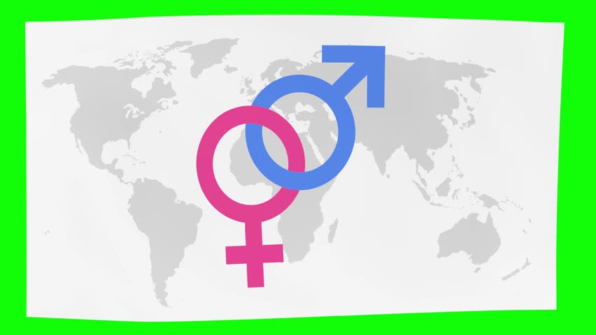 Waving white flag design with intertwined man and woman icon in light blue and pink colors on green background - Powered by Shutterstock - Get 15% off with code: PIKWIZARD15