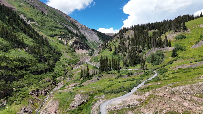 Aerial View of Mountain Pass in Gothic Valley, Landscape of Colorado USA on Sunny Summer Day