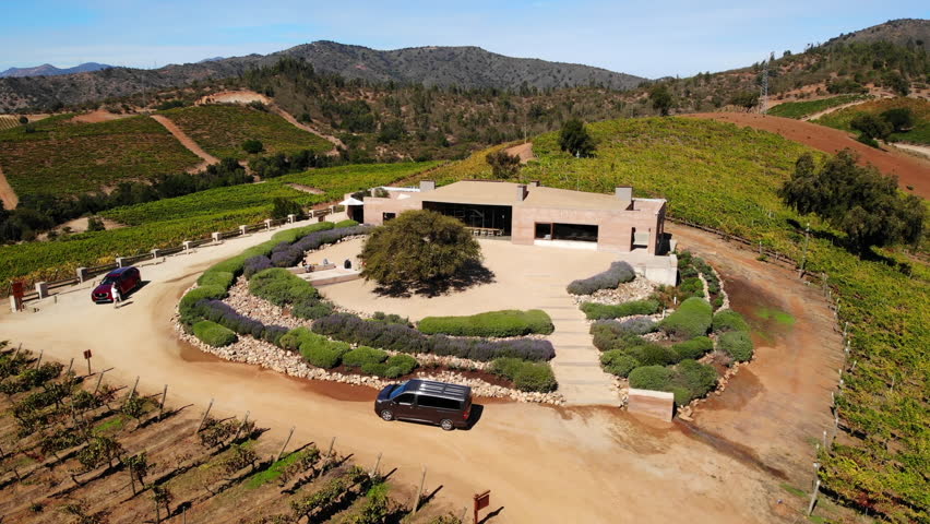 Aerial view of modern winery and vineyard landscape