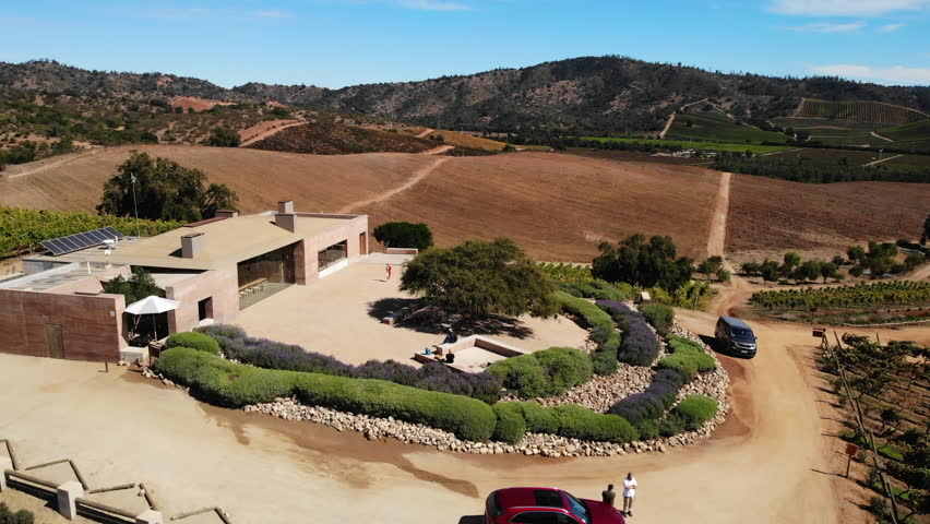 Aerial view of modern winery and vineyard estate