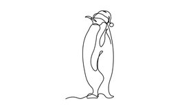 An abstract penguin wearing a Santa Claus hat, Self drawing animation one continuous line draw, logo on white background - Powered by Shutterstock - Get 15% off with code: PIKWIZARD15