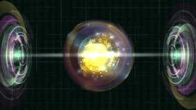 Futuristic Energy Core Orb Between Digital Grids and Circular Sonic Rings. Abstract sci fi visualization featuring a glowing energy core surrounded by spiraling rings and grid lines.  - Powered by Shutterstock - Get 15% off with code: PIKWIZARD15