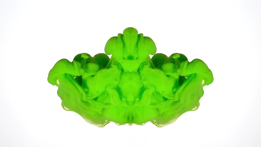 A green acidic cloud of smoke floats up against a white background. Alcohol ink is dancing weirdly in the air. Acid trip, meditation and chillout