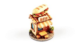 3d shop store restaurant on white bg rotate endless 4k. 3D Illustration - Powered by Shutterstock - Get 15% off with code: PIKWIZARD15