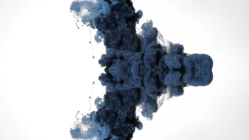 A unique vertical splash screen made of a fusion of blue and black mystical ink. Hypnotic shamanic trip. A thick and dense cloud of demonic forces is spreading out into thin threads