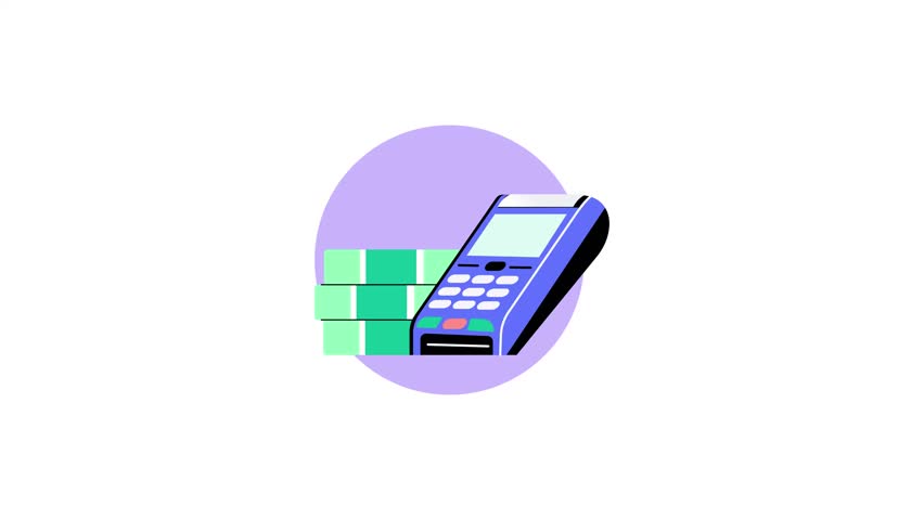 A flat style animated illustration showing pos machine
