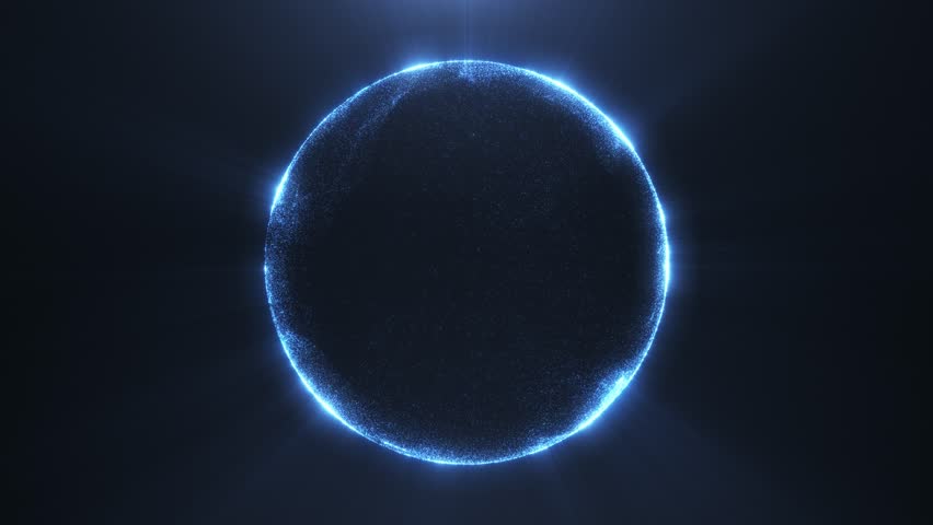 Abstract elegant futuristic digital particle wave energy on a dark modern background. Energy ball of bright dots, movement of a spherical ball. Seamless looping. 