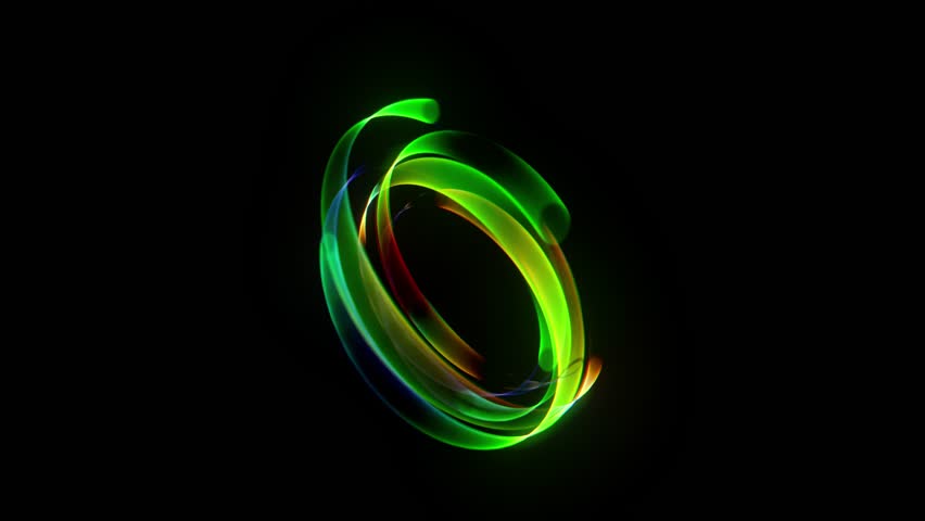4k 3D animation of a glowing rainbow-colored light ring spinning smoothly in space on a black background. Ideal for abstract backgrounds, futuristic visuals, motion design, and vibrant digital art
