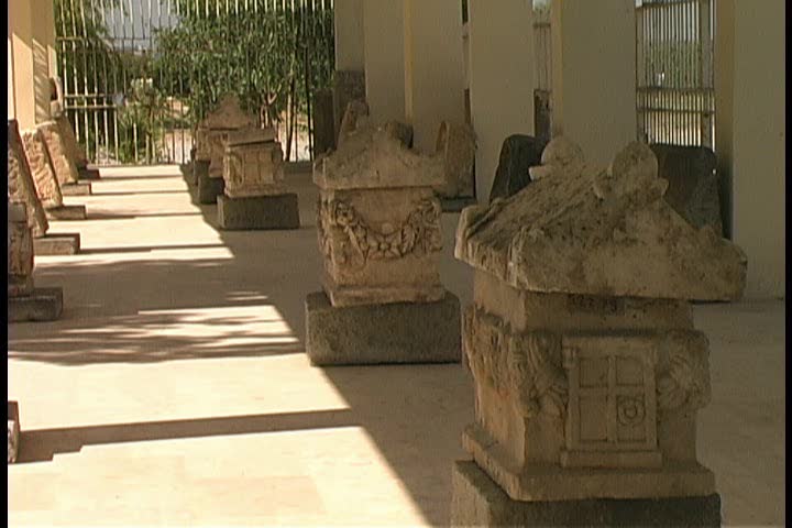 2 shots of ancient Roman cinerary urns, Turkey