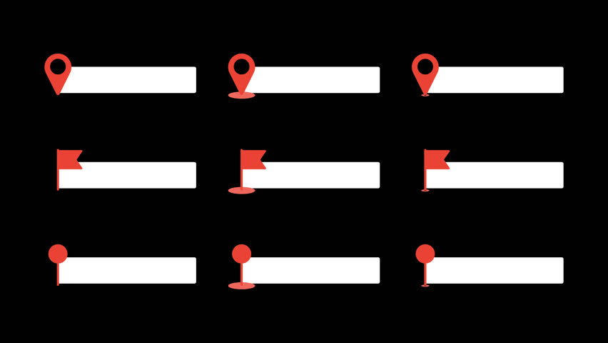 Location pin pointer lower third motion graphic with alpha channel. Address information banner template animated on transparent background. Indicate the route information on map.