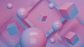 Abstract 3D Pink and blue spheres and cubes float in a digital scene. Abstract video loop - seamless 3D motion background. - Powered by Shutterstock - Get 15% off with code: PIKWIZARD15