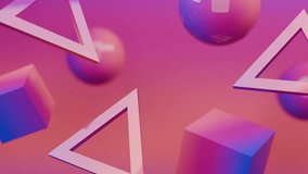 Abstract 3D Pink spheres cubes and triangles float on a coral background. Abstract video loop - seamless 3D motion background. - Powered by Shutterstock - Get 15% off with code: PIKWIZARD15