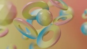 Abstract 3D Pastel spheres and rings float in a digital artwork. Abstract video loop - seamless 3D motion background. - Powered by Shutterstock - Get 15% off with code: PIKWIZARD15