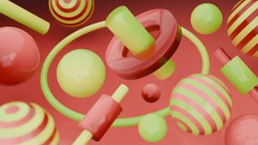 Abstract 3D floating red and lime green spheres cylinders and rings. Abstract video loop - seamless 3D motion background. - Powered by Shutterstock - Get 15% off with code: PIKWIZARD15