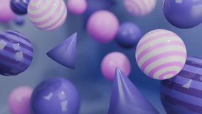 Abstract 3D Purple pink spheres and cones float in a blue background. Abstract video loop - seamless 3D motion background. - Powered by Shutterstock - Get 15% off with code: PIKWIZARD15