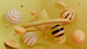 Abstract 3D Yellow orange striped spheres a pyramid and rings. Abstract video loop - seamless 3D motion background. - Powered by Shutterstock - Get 15% off with code: PIKWIZARD15