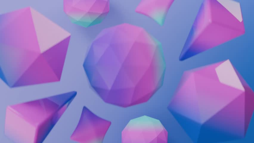 Abstract 3D Colorful lowpoly geometric shapes floating. Abstract video loop - seamless 3D motion background.