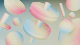 Abstract 3D Pastelcolored spheres cylinders and discs float in a digital scene. Abstract video loop - seamless 3D motion background. - Powered by Shutterstock - Get 15% off with code: PIKWIZARD15