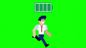 Dynamic animation of an energetic businessman running with a full battery indicator above him, symbolizing motivation, productivity, and high energy levels. Perfect for presentations, corporate videos - Powered by Shutterstock - Get 15% off with code: PIKWIZARD15