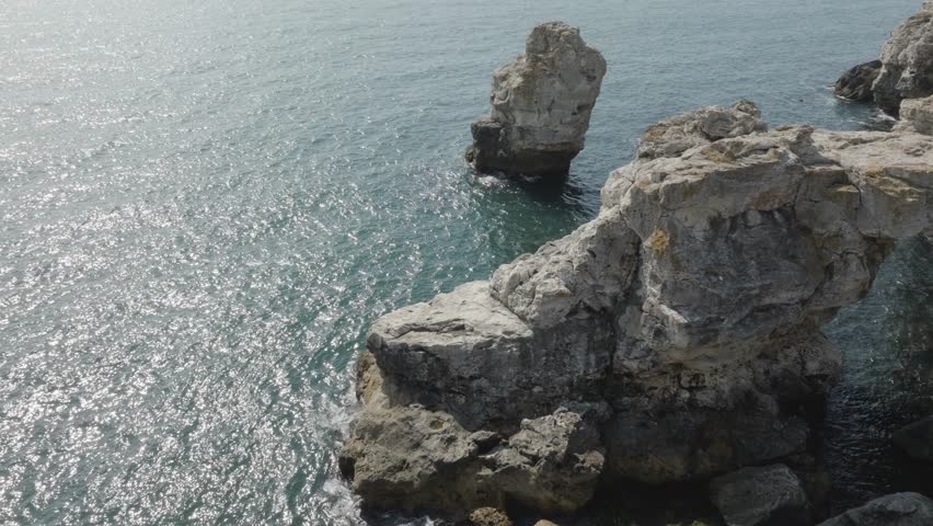Aerial view of Black sea coast near Tyulenovo village, Bulgaria.